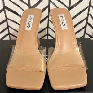 Steve Madden Nude/Tan Clear Strap Slide Heels